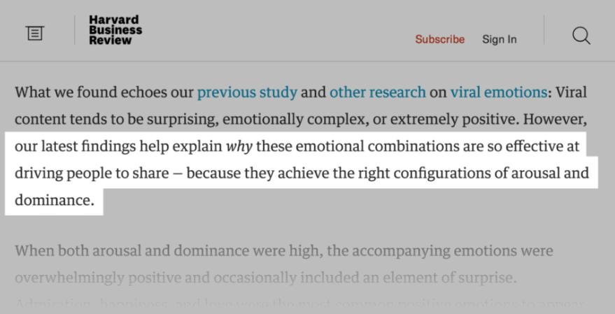 ソルボンヌ大学の研究によると感情的なコンテンツは共有される可能性が高くなります。